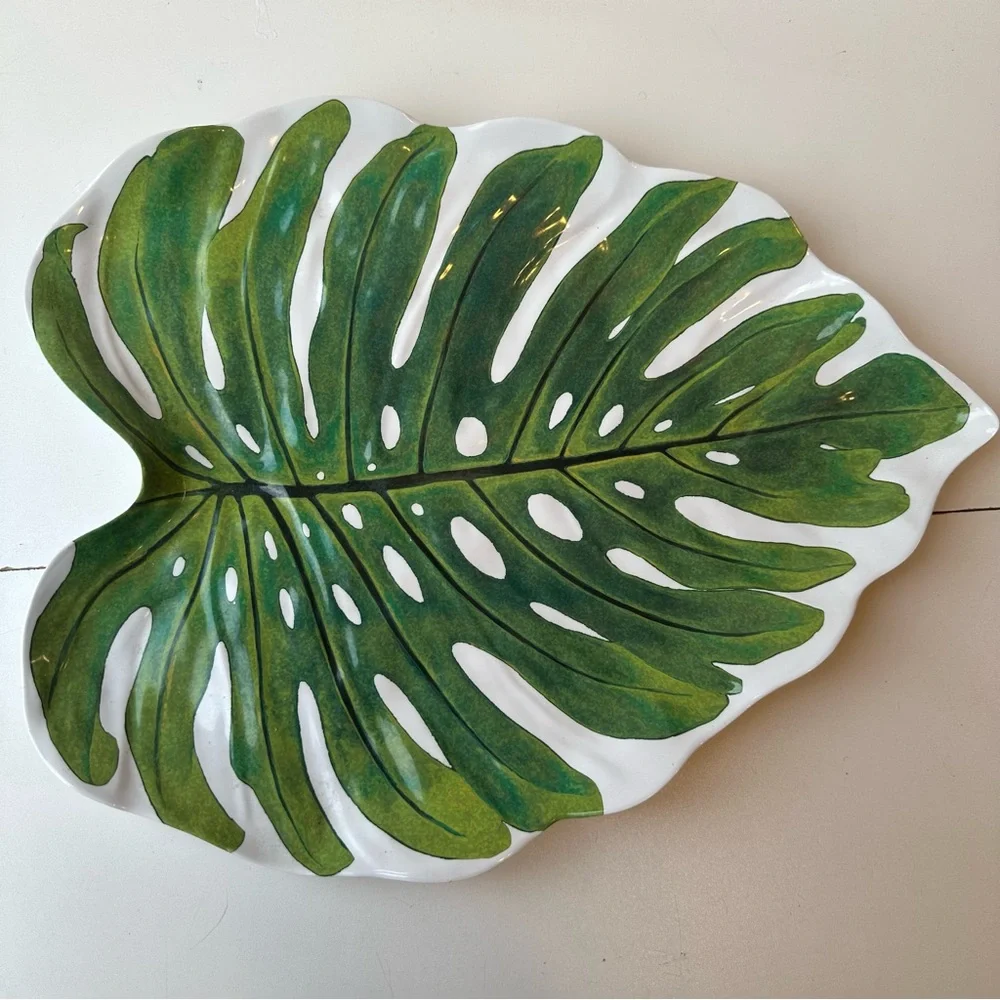 Sur La Table Monstera Leaf Ceramic Serving Platter Tray Green Tropical